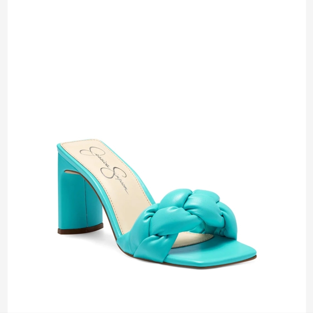 Jessica Simpson Sassia high heeled slide in Aqua, size 6.5